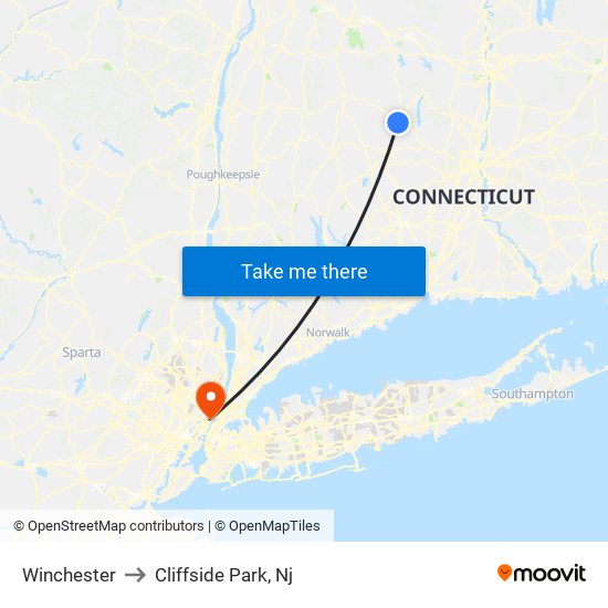 Winchester to Cliffside Park, Nj map