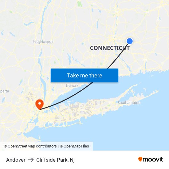 Andover to Cliffside Park, Nj map