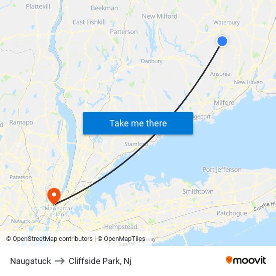 Naugatuck to Cliffside Park, Nj map