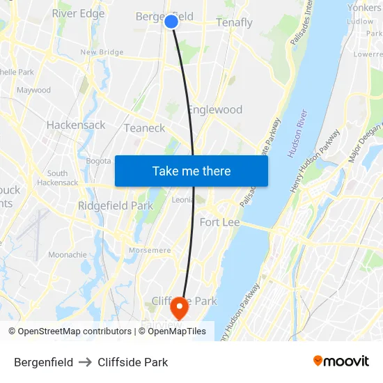 Bergenfield to Cliffside Park map
