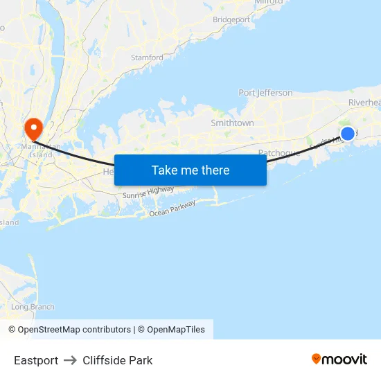 Eastport to Cliffside Park map