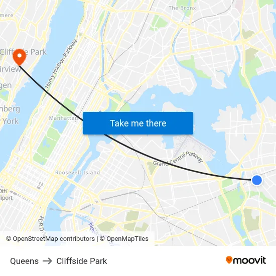 Queens to Cliffside Park map