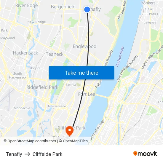 Tenafly to Cliffside Park map