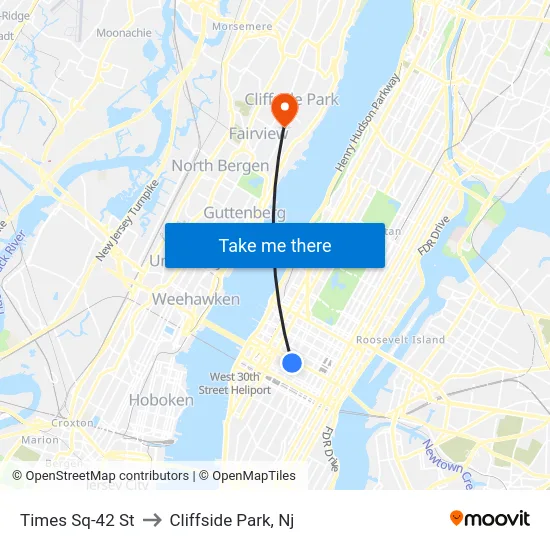 Times Sq-42 St to Cliffside Park, Nj map