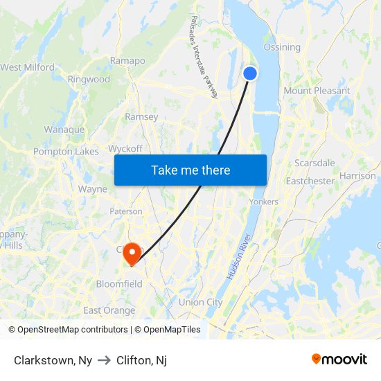 Clarkstown, Ny to Clifton, Nj map