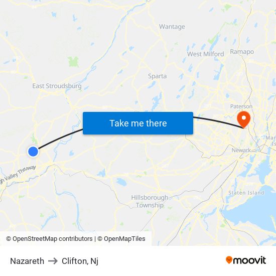 Nazareth to Clifton, Nj map