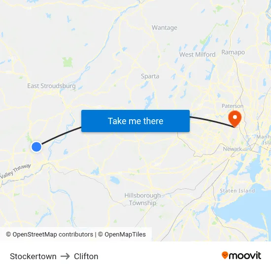 Stockertown to Clifton map