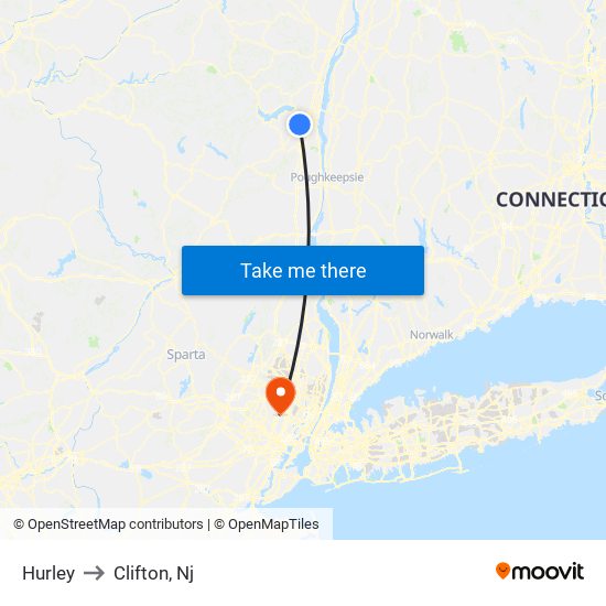 Hurley to Clifton, Nj map