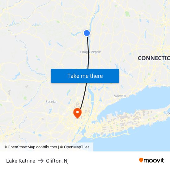 Lake Katrine to Clifton, Nj map