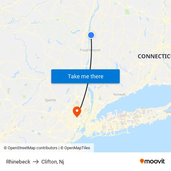 Rhinebeck to Clifton, Nj map