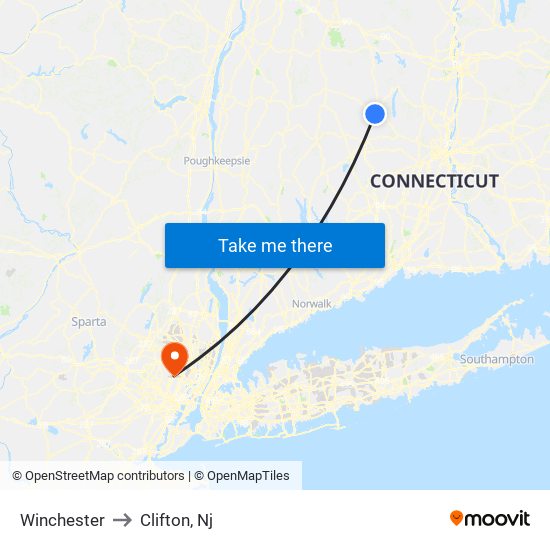 Winchester to Clifton, Nj map