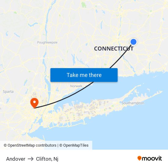 Andover to Clifton, Nj map
