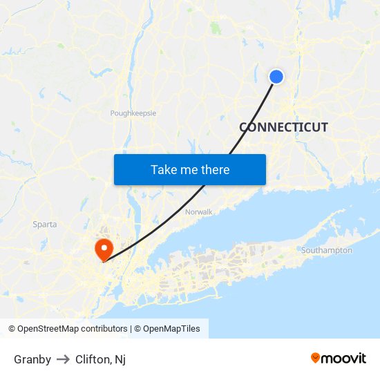 Granby to Clifton, Nj map