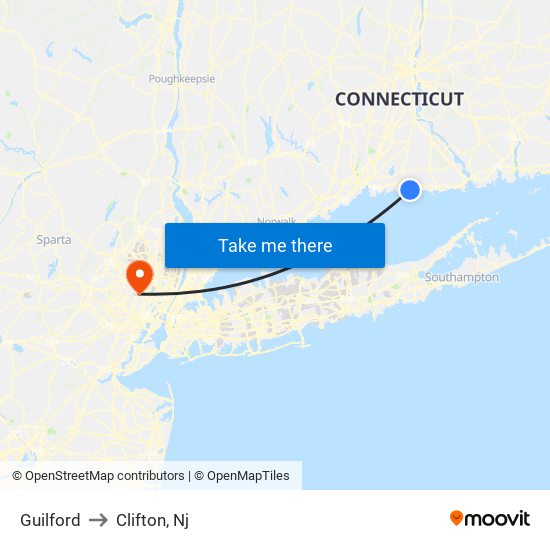 Guilford to Clifton, Nj map