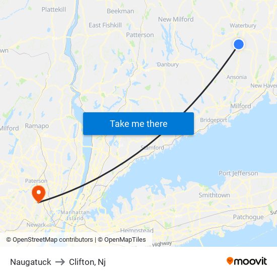 Naugatuck to Clifton, Nj map