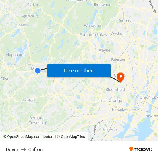 Dover to Clifton map