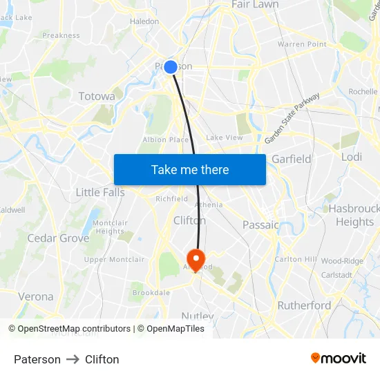 Paterson to Clifton map