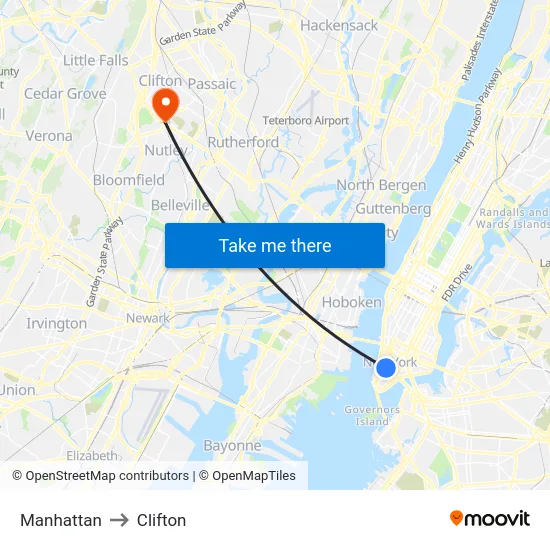 Manhattan to Clifton map