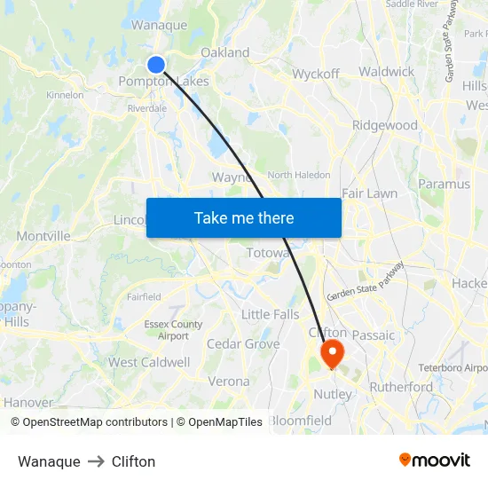Wanaque to Clifton map