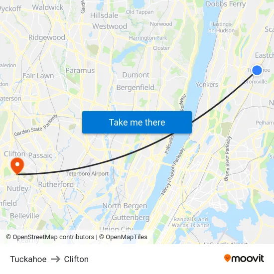 Tuckahoe to Clifton map