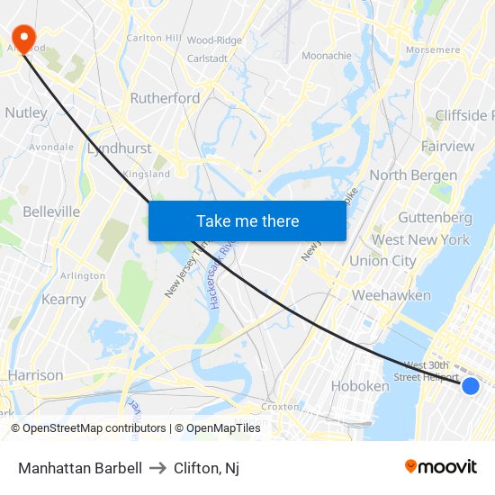 Manhattan Barbell to Clifton, Nj map