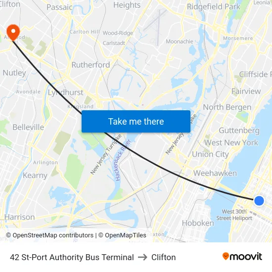 42 St-Port Authority Bus Terminal to Clifton map