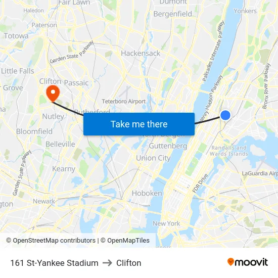 161 St-Yankee Stadium to Clifton map