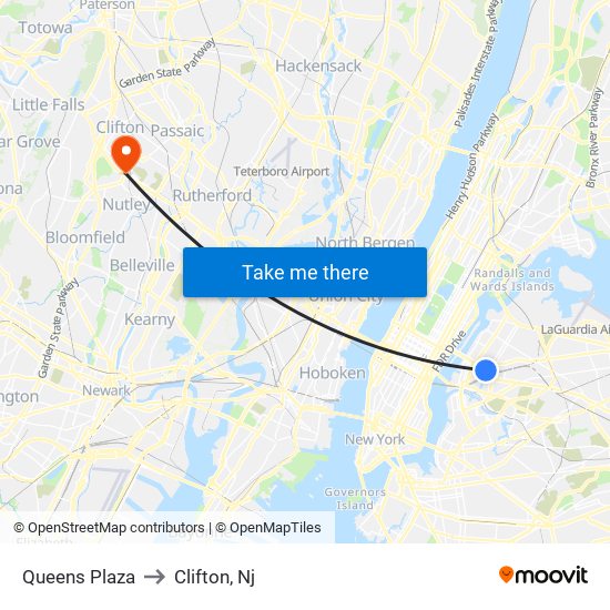 Queens Plaza to Clifton, Nj map