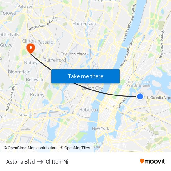 Astoria Blvd to Clifton, Nj map