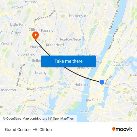 Grand Central to Clifton map