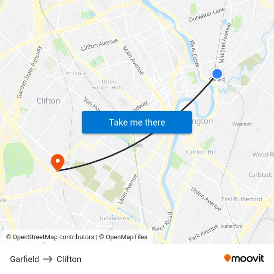 Garfield to Clifton map