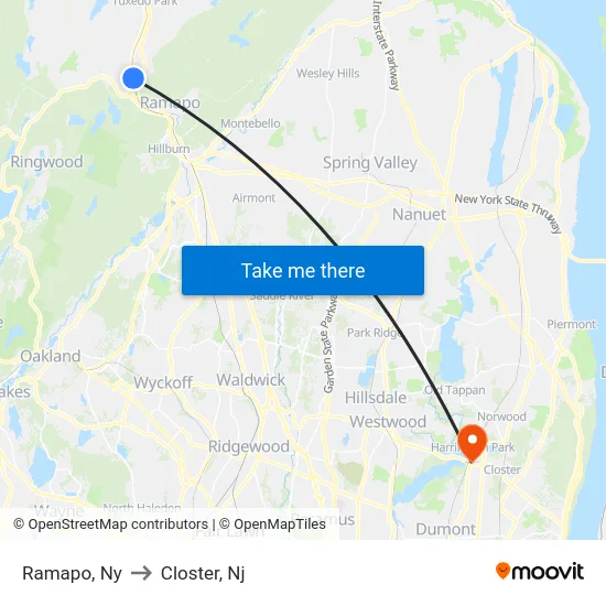 Ramapo to Closter, Nj map