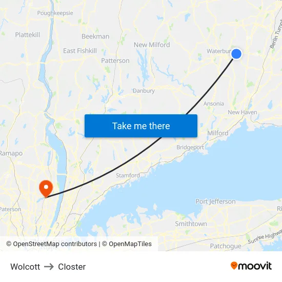 Wolcott to Closter map