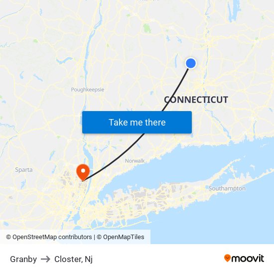 Granby to Closter, Nj map