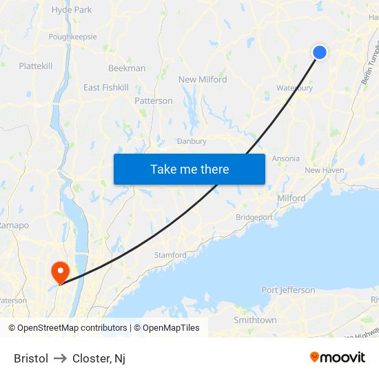 Bristol to Closter, Nj map