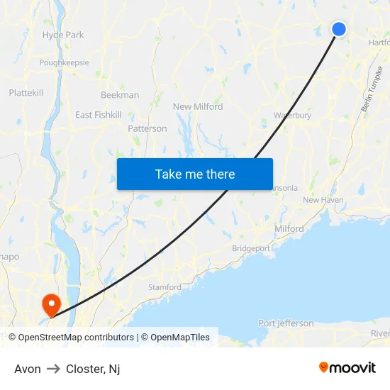 Avon to Closter, Nj map