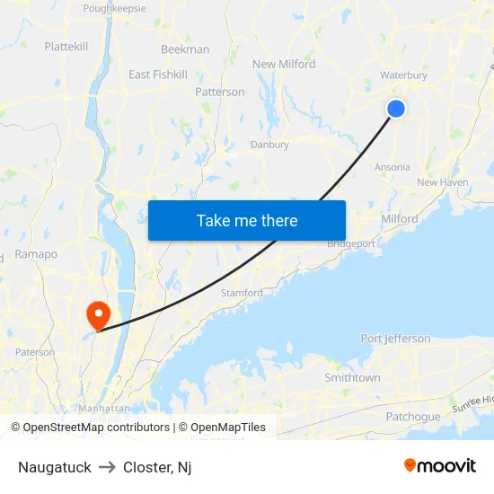 Naugatuck to Closter, Nj map