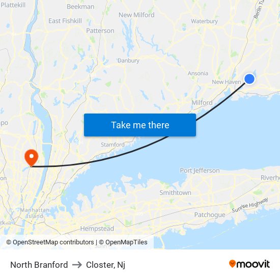 North Branford to Closter, Nj map