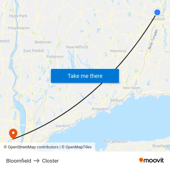 Bloomfield to Closter map