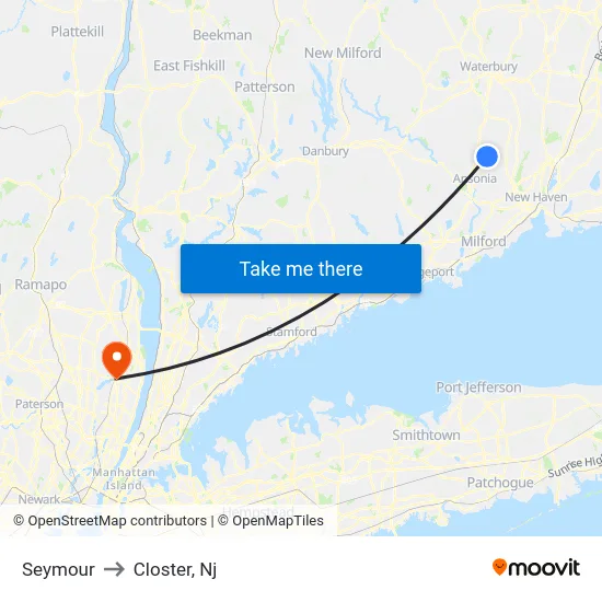 Seymour to Closter, Nj map