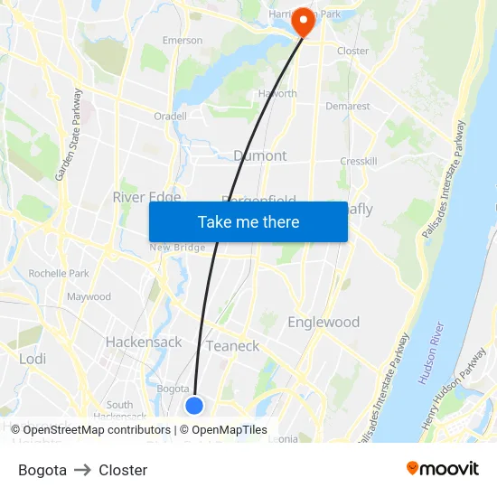 Bogota to Closter map