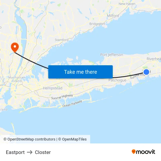 Eastport to Closter map