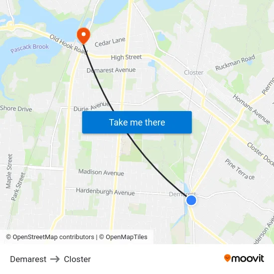 Demarest to Closter map