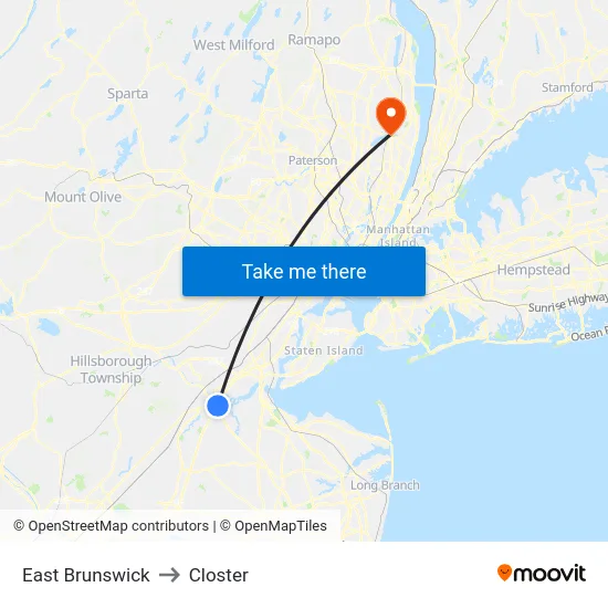 East Brunswick to Closter map
