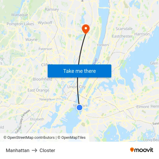 Manhattan to Closter map