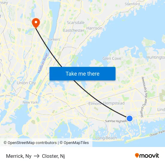 Merrick to Closter, Nj map