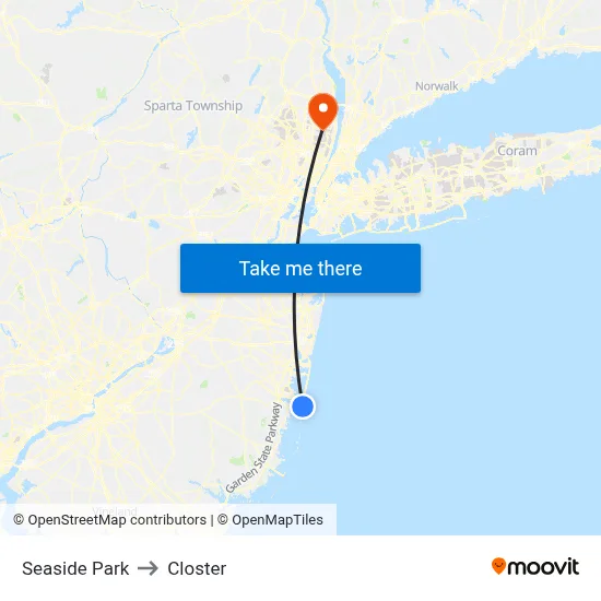 Seaside Park to Closter map