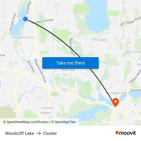 Woodcliff Lake to Closter map