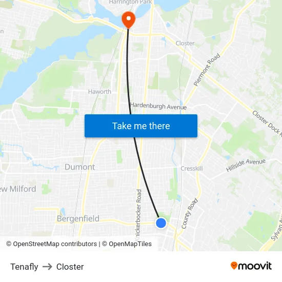 Tenafly to Closter map