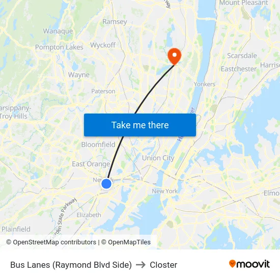 Bus Lanes (Raymond Blvd Side) to Closter map